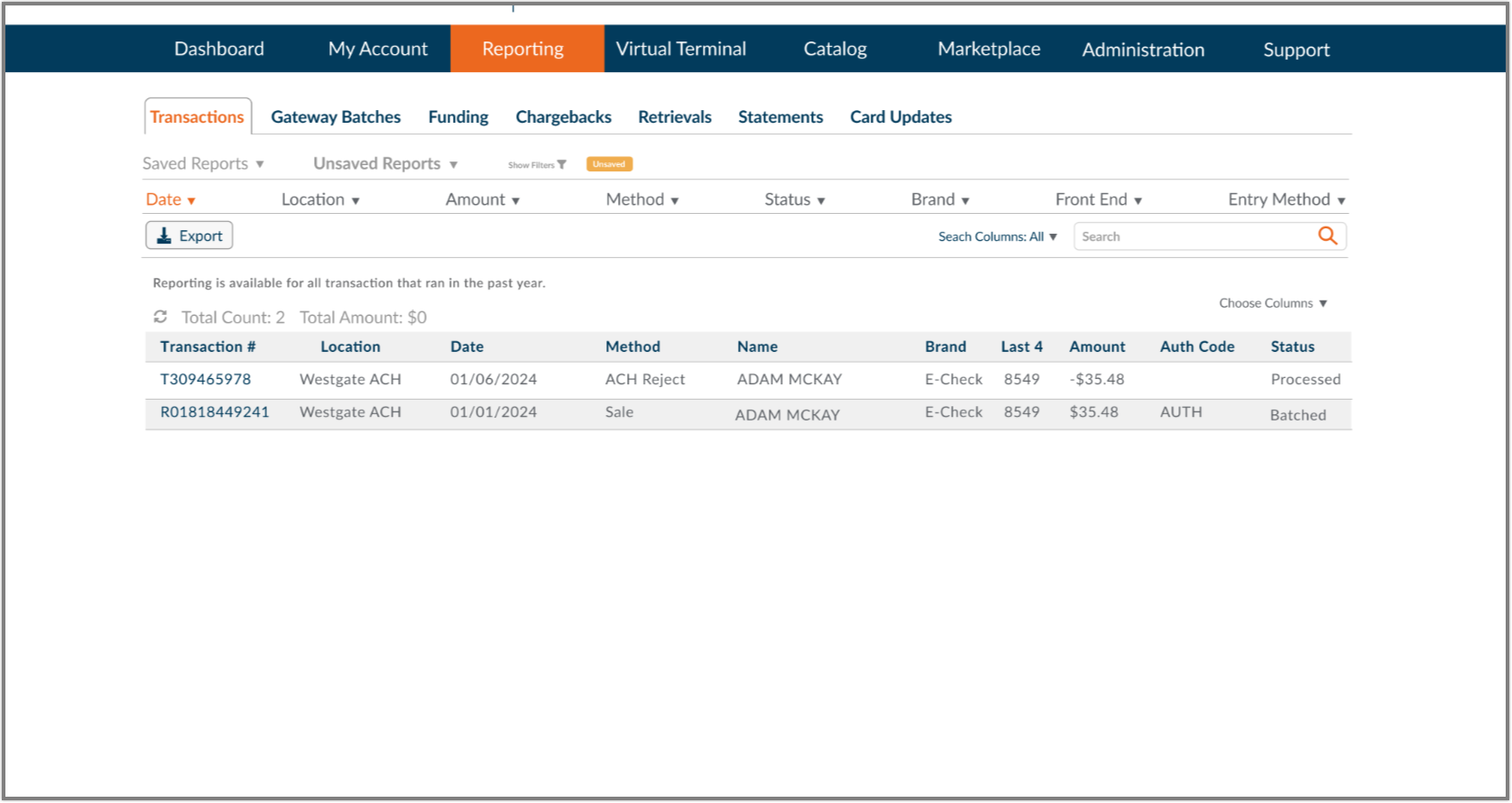Fiserv ach reject update