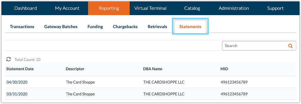 Cardpointe Web Reporting Statement