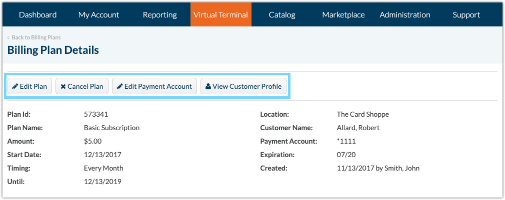 Billing plan details