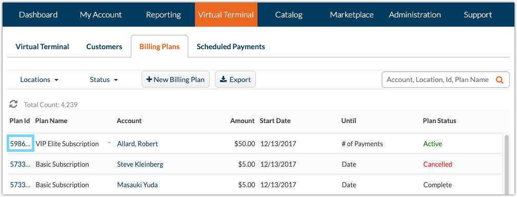 Select Billing plan